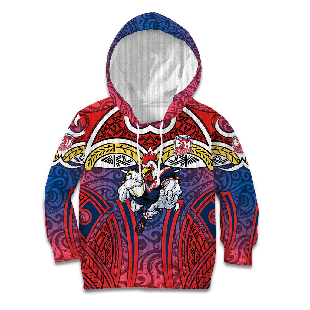 Sydney Roosters Rugby Kid Hoodie Polynesian Tribal Rooster Warrior Red Blue Pattern