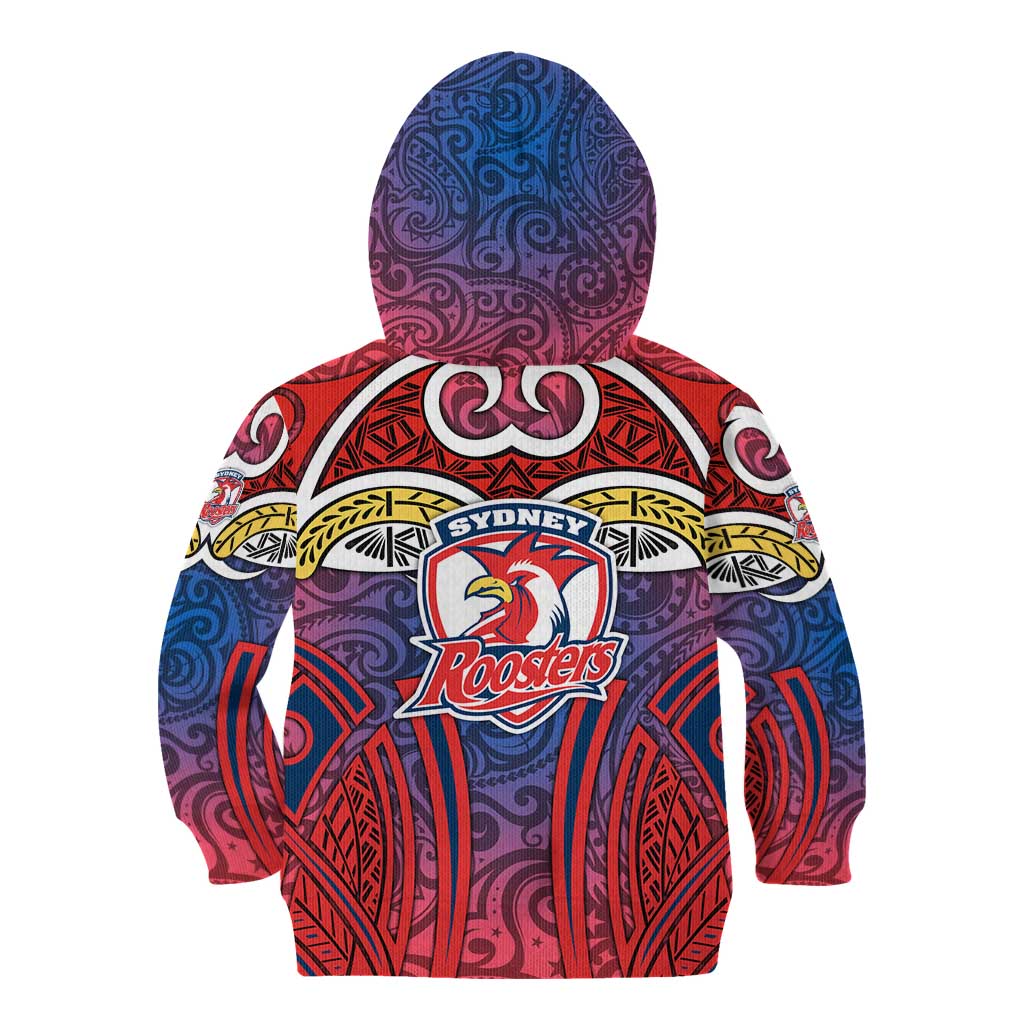 Sydney Roosters Rugby Kid Hoodie Polynesian Tribal Rooster Warrior Red Blue Pattern