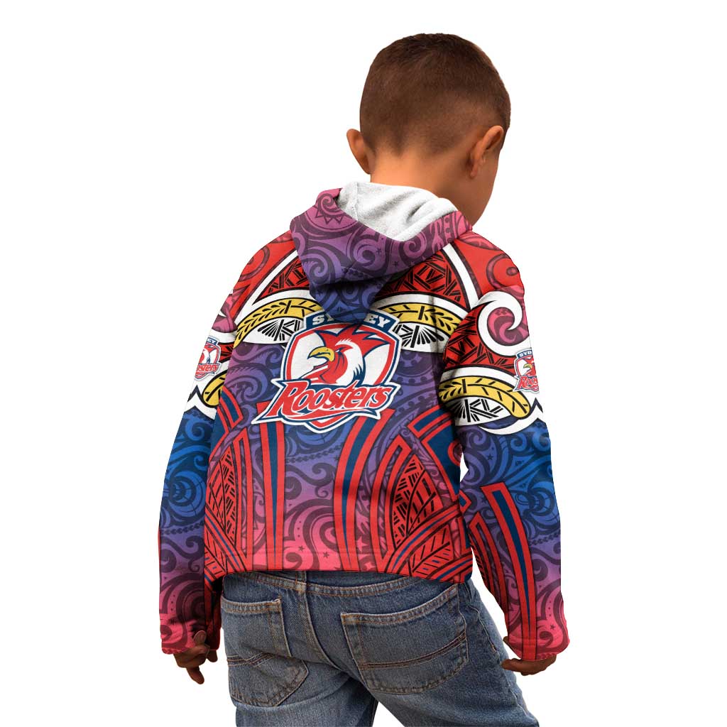 Sydney Roosters Rugby Kid Hoodie Polynesian Tribal Rooster Warrior Red Blue Pattern