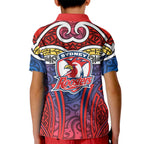 Sydney Roosters Rugby Kid Polo Shirt Polynesian Tribal Rooster Warrior Red Blue Pattern