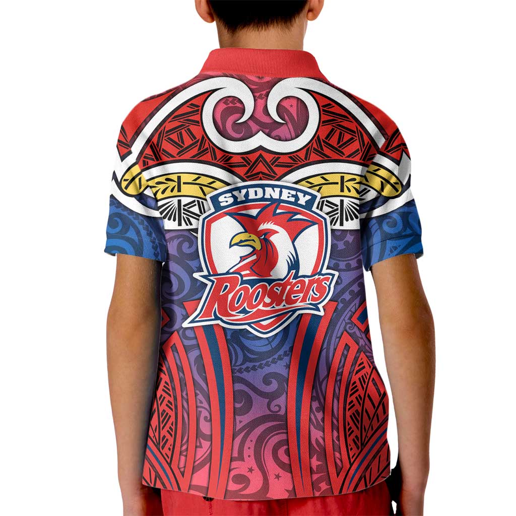Sydney Roosters Rugby Kid Polo Shirt Polynesian Tribal Rooster Warrior Red Blue Pattern