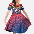 Sydney Roosters Rugby Kid Short Sleeve Dress Polynesian Tribal Rooster Warrior Red Blue Pattern