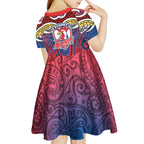 Sydney Roosters Rugby Kid Short Sleeve Dress Polynesian Tribal Rooster Warrior Red Blue Pattern