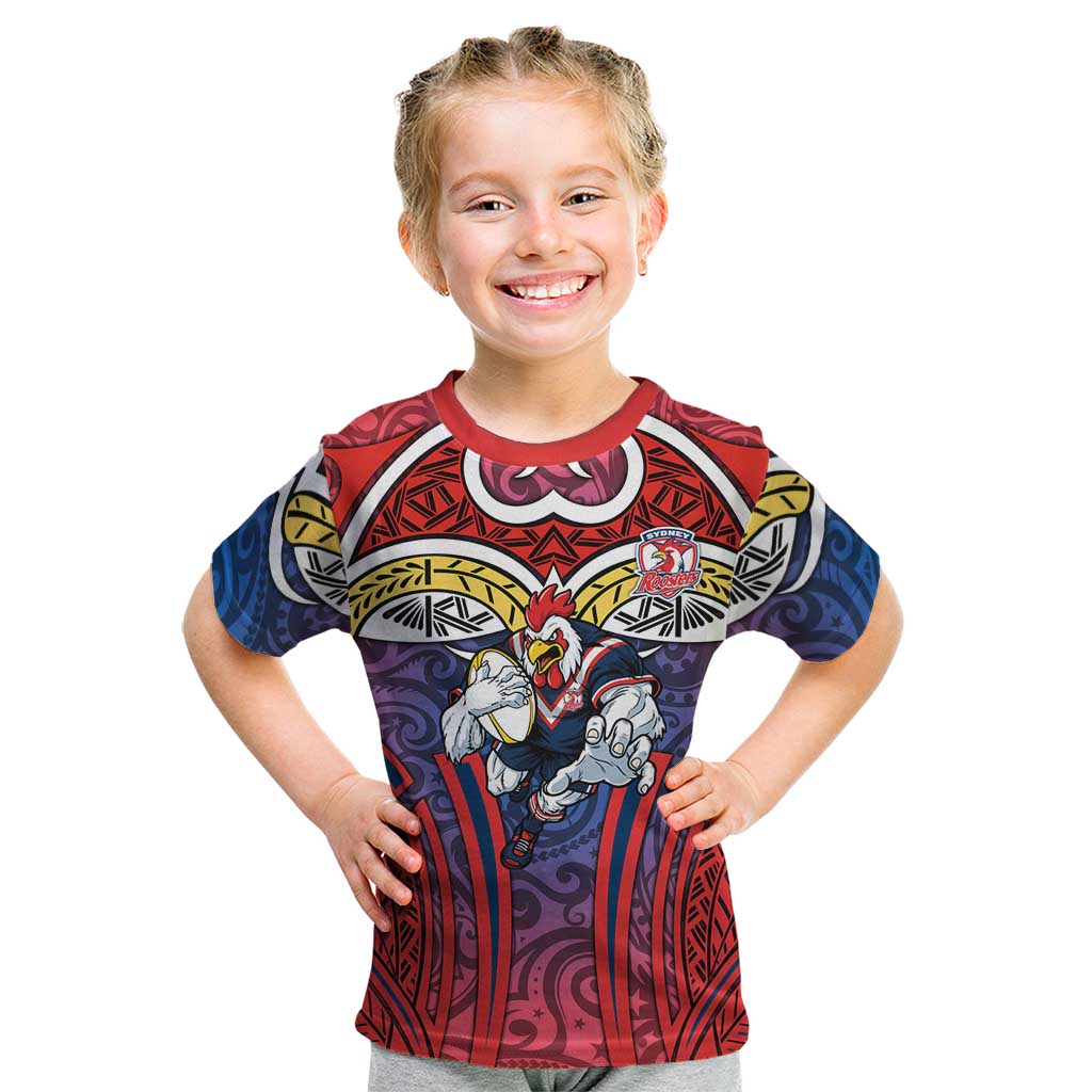 Sydney Roosters Rugby Kid T Shirt Polynesian Tribal Rooster Warrior Red Blue Pattern