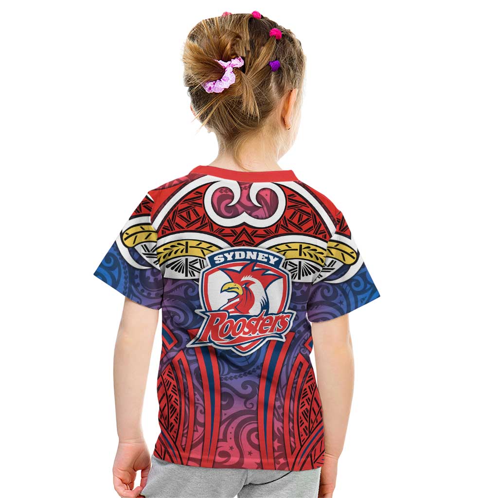 Sydney Roosters Rugby Kid T Shirt Polynesian Tribal Rooster Warrior Red Blue Pattern