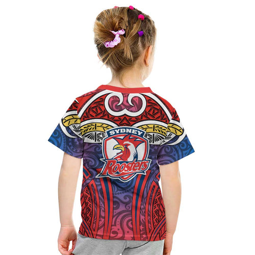 Sydney Roosters Rugby Kid T Shirt Polynesian Tribal Rooster Warrior Red Blue Pattern
