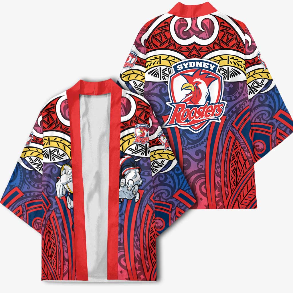 Sydney Roosters Rugby Kimono Polynesian Tribal Rooster Warrior Red Blue Pattern