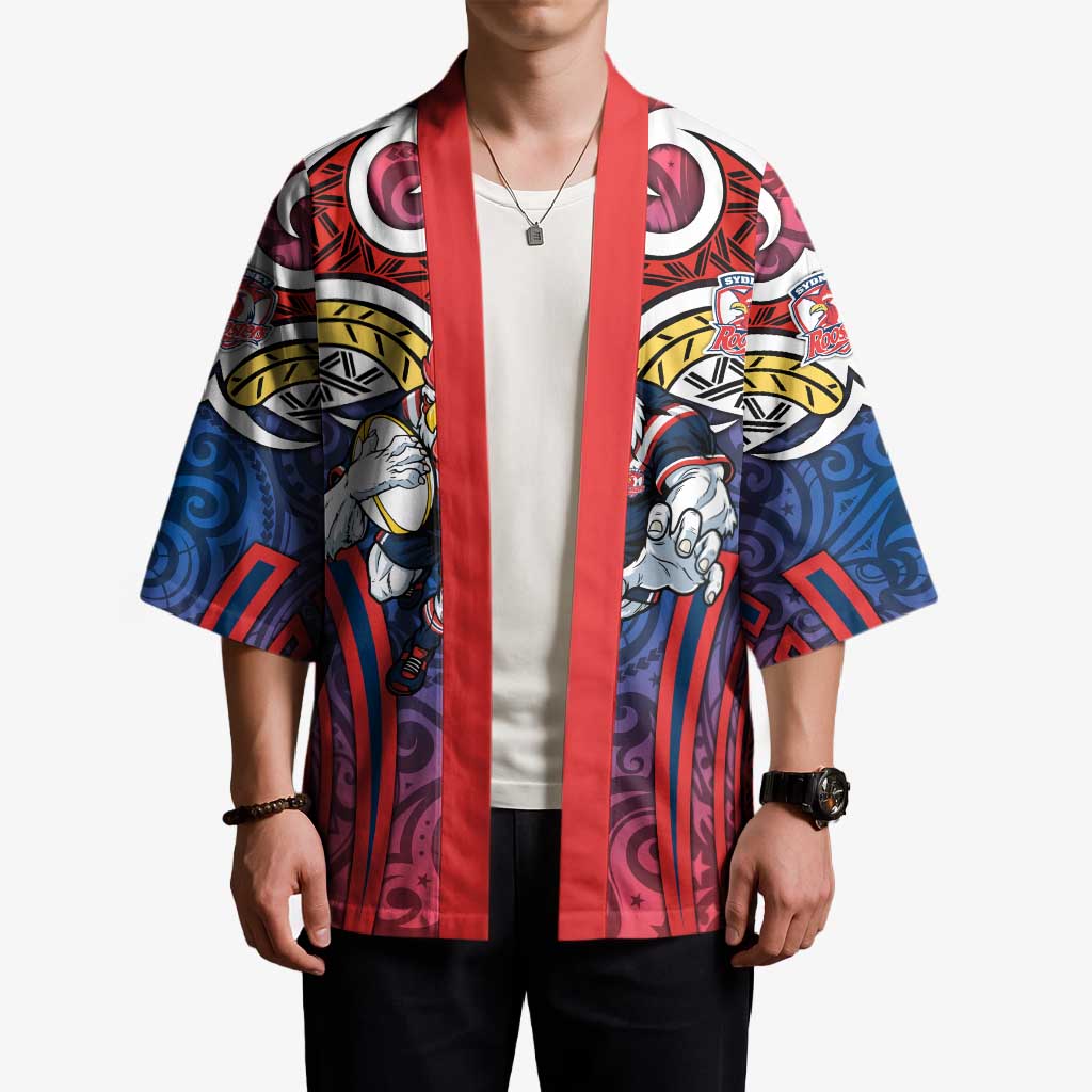 Sydney Roosters Rugby Kimono Polynesian Tribal Rooster Warrior Red Blue Pattern
