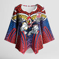 Sydney Roosters Rugby Kimono Sleeve Blouse Polynesian Tribal Rooster Warrior Red Blue Pattern