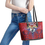 Sydney Roosters Rugby Leather Tote Bag Polynesian Tribal Rooster Warrior Red Blue Pattern
