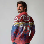 Sydney Roosters Rugby Long Sleeve Polo Shirt Polynesian Tribal Rooster Warrior Red Blue Pattern