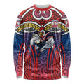 Sydney Roosters Rugby Long Sleeve Shirt Polynesian Tribal Rooster Warrior Red Blue Pattern