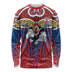 Sydney Roosters Rugby Long Sleeve Shirt Polynesian Tribal Rooster Warrior Red Blue Pattern