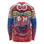 Sydney Roosters Rugby Long Sleeve Shirt Polynesian Tribal Rooster Warrior Red Blue Pattern