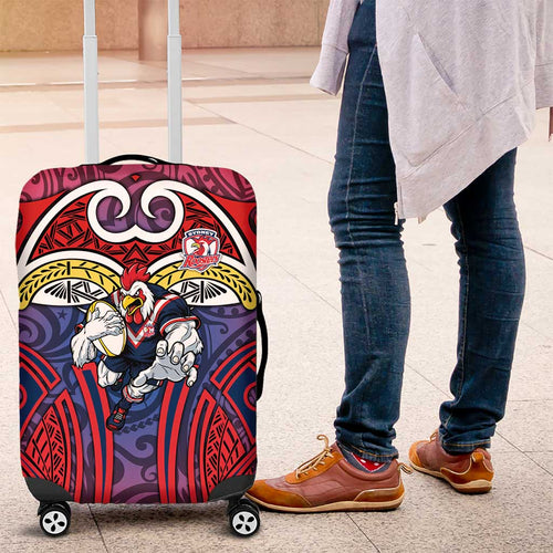 Sydney Roosters Rugby Luggage Cover Polynesian Tribal Rooster Warrior Red Blue Pattern