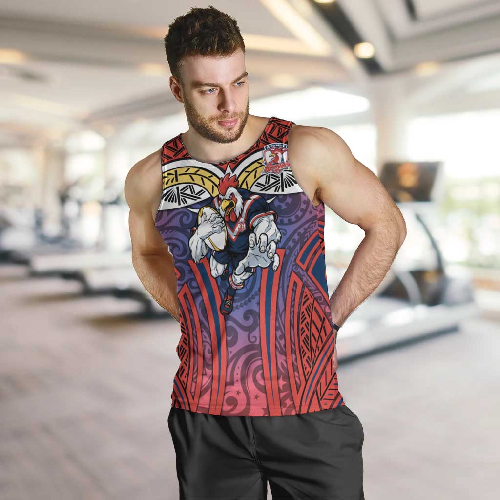 Sydney Roosters Rugby Men Tank Top Polynesian Tribal Rooster Warrior Red Blue Pattern