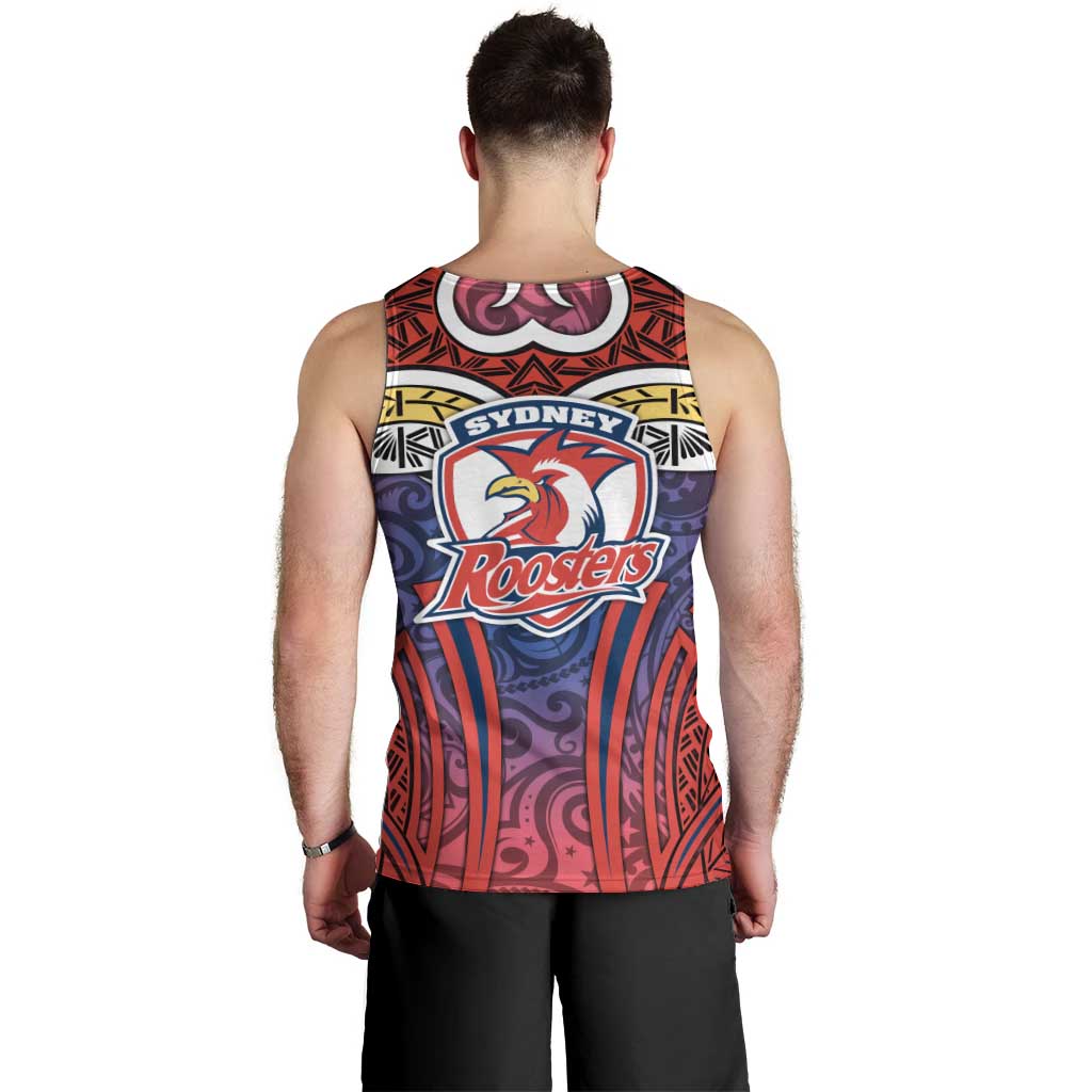 Sydney Roosters Rugby Men Tank Top Polynesian Tribal Rooster Warrior Red Blue Pattern