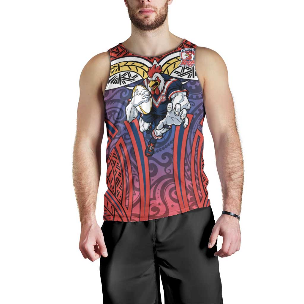 Sydney Roosters Rugby Men Tank Top Polynesian Tribal Rooster Warrior Red Blue Pattern