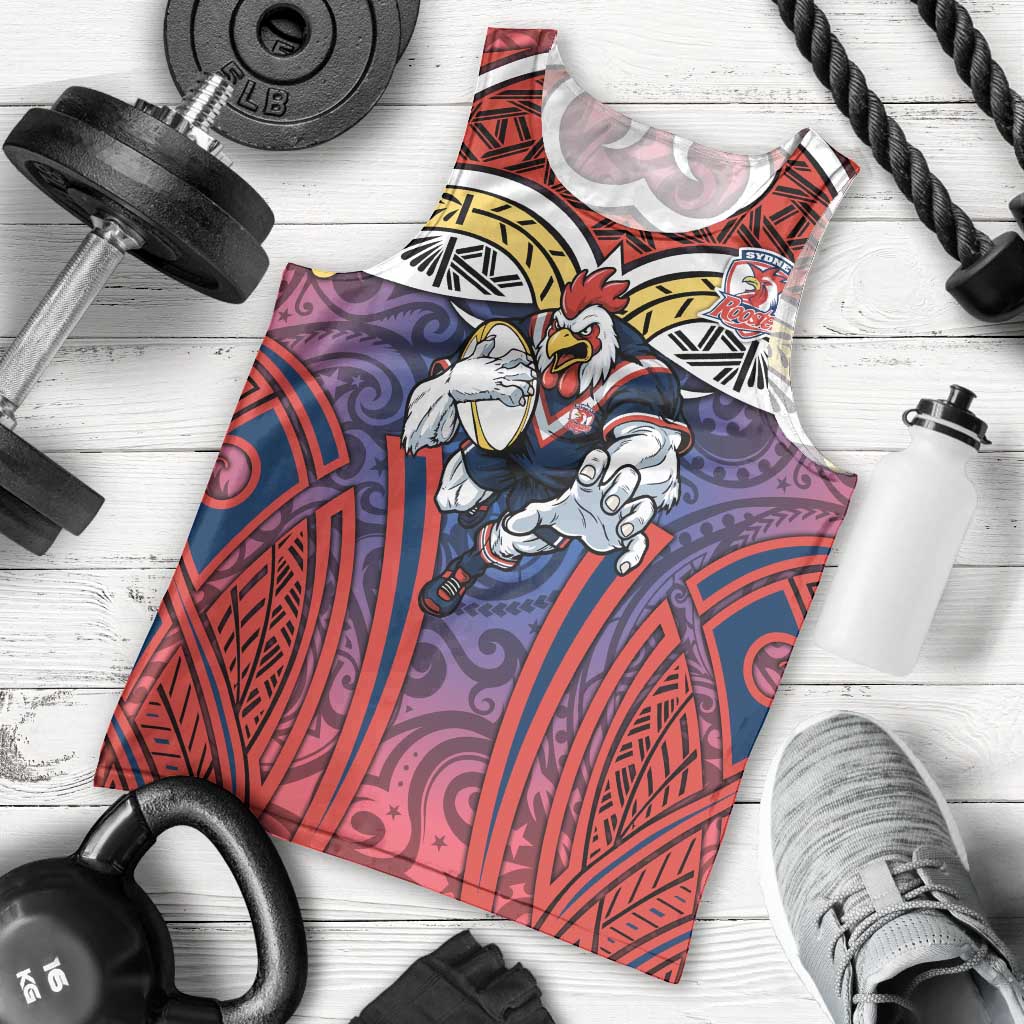 Sydney Roosters Rugby Men Tank Top Polynesian Tribal Rooster Warrior Red Blue Pattern