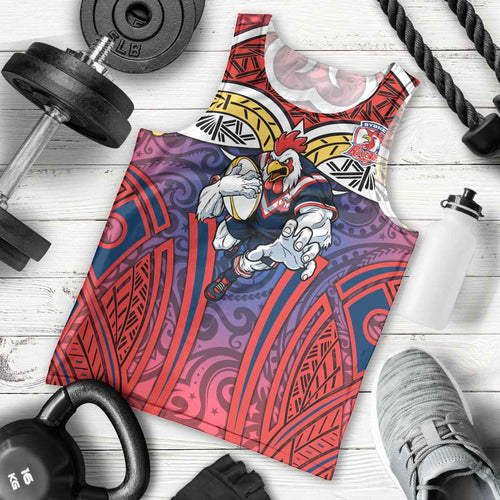 Sydney Roosters Rugby Men Tank Top Polynesian Tribal Rooster Warrior Red Blue Pattern