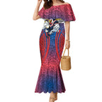 Sydney Roosters Rugby Mermaid Dress Polynesian Tribal Rooster Warrior Red Blue Pattern