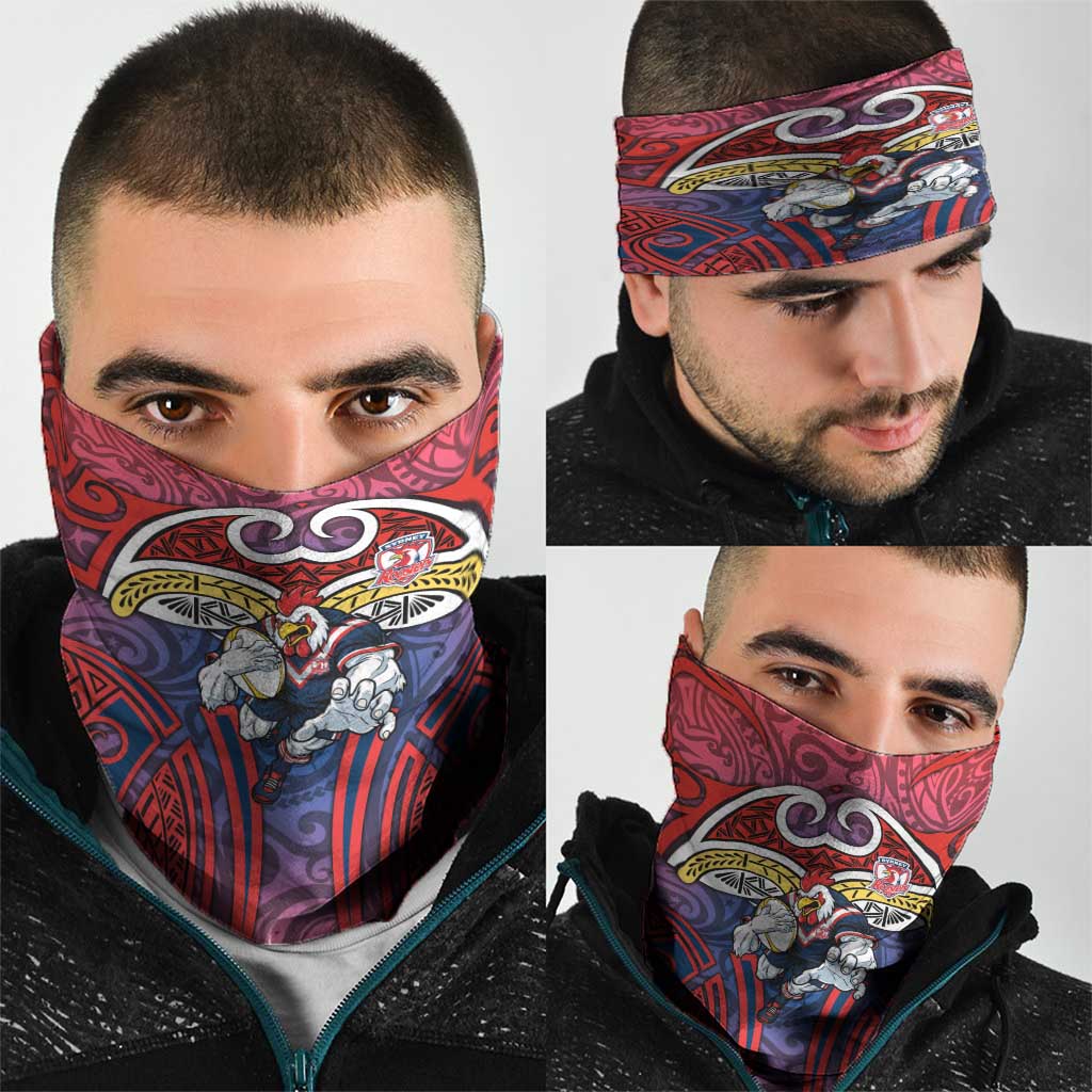 Sydney Roosters Rugby Neck Gaiter Polynesian Tribal Rooster Warrior Red Blue Pattern