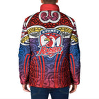 Sydney Roosters Rugby Padded Jacket Polynesian Tribal Rooster Warrior Red Blue Pattern