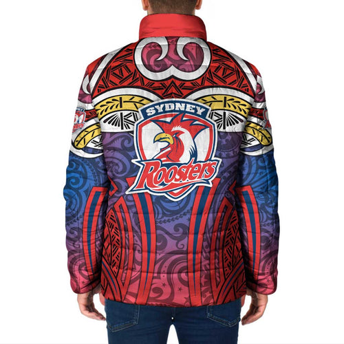 Sydney Roosters Rugby Padded Jacket Polynesian Tribal Rooster Warrior Red Blue Pattern
