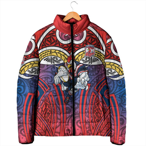 Sydney Roosters Rugby Padded Jacket Polynesian Tribal Rooster Warrior Red Blue Pattern