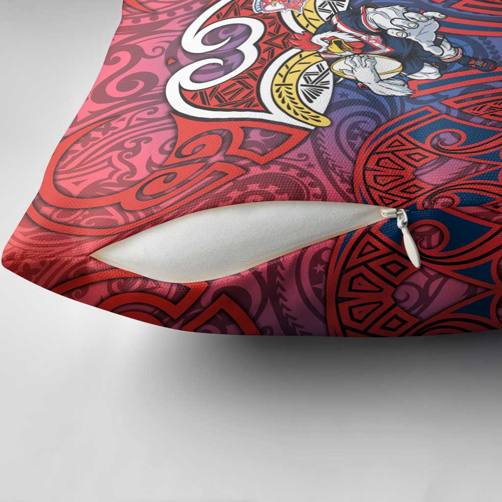 Sydney Roosters Rugby Pillow Cover Polynesian Tribal Rooster Warrior Red Blue Pattern