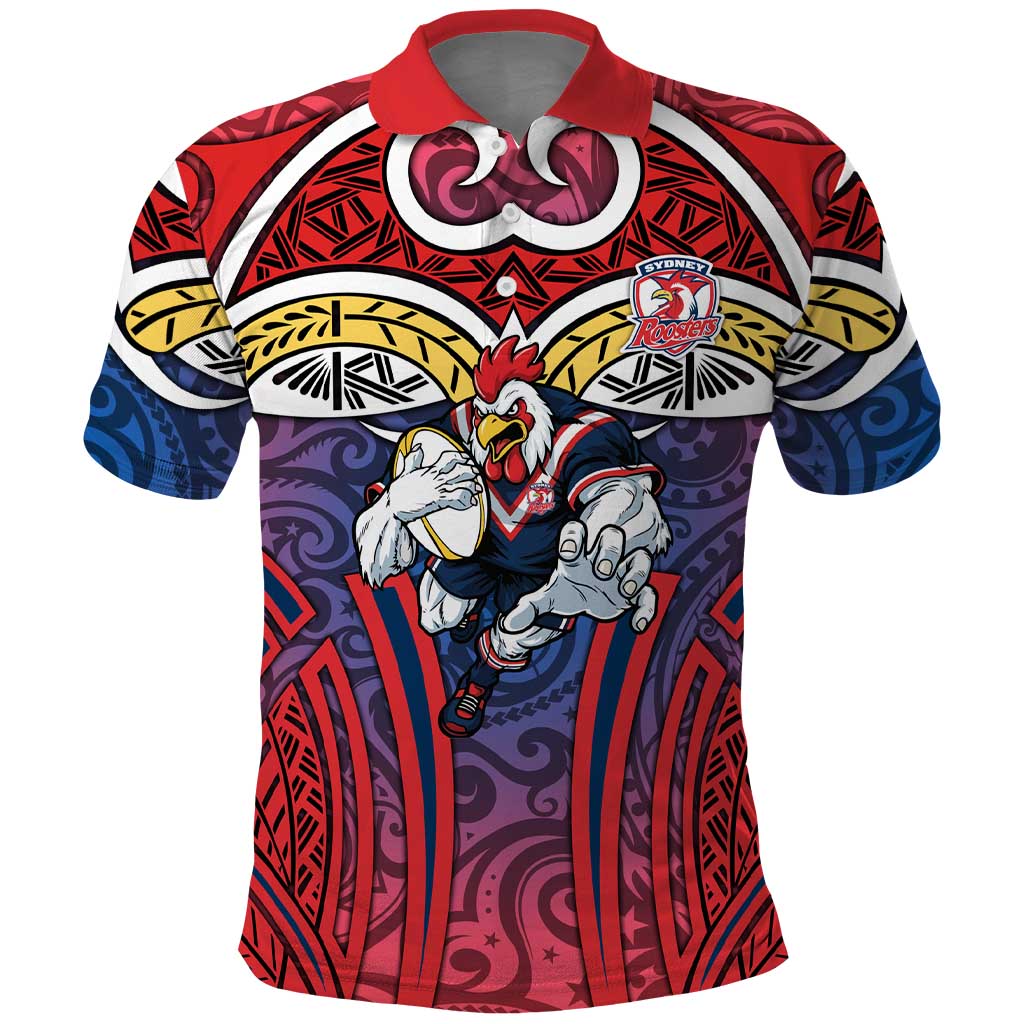 Sydney Roosters Rugby Polo Shirt Polynesian Tribal Rooster Warrior Red Blue Pattern