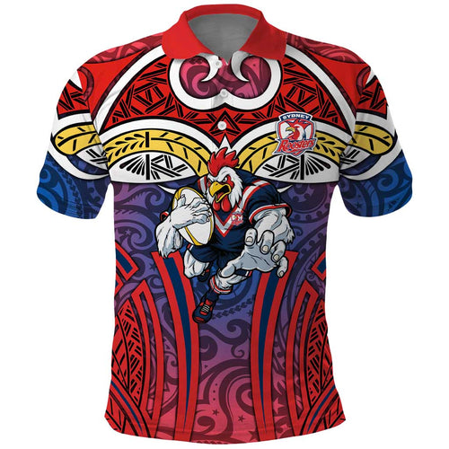 Sydney Roosters Rugby Polo Shirt Polynesian Tribal Rooster Warrior Red Blue Pattern