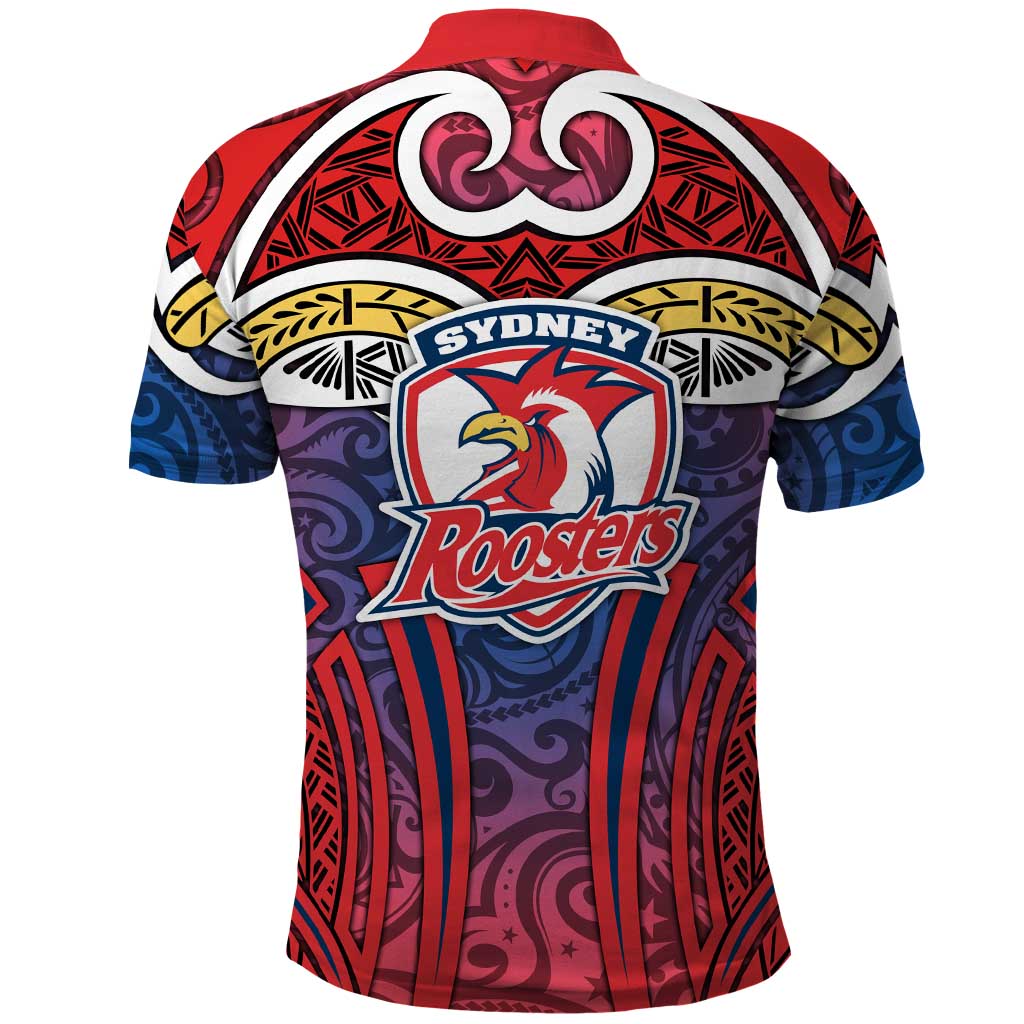 Sydney Roosters Rugby Polo Shirt Polynesian Tribal Rooster Warrior Red Blue Pattern