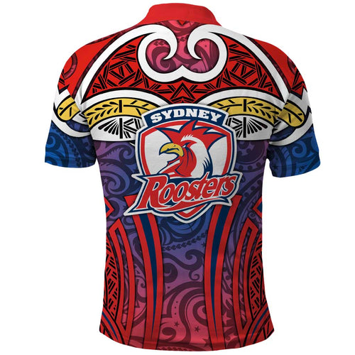 Sydney Roosters Rugby Polo Shirt Polynesian Tribal Rooster Warrior Red Blue Pattern
