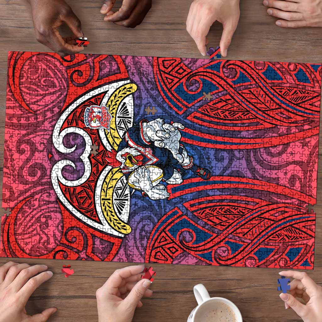 Sydney Roosters Rugby Puzzle Polynesian Tribal Rooster Warrior Red Blue Pattern