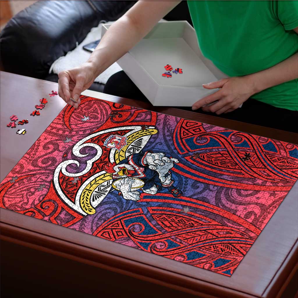 Sydney Roosters Rugby Puzzle Polynesian Tribal Rooster Warrior Red Blue Pattern