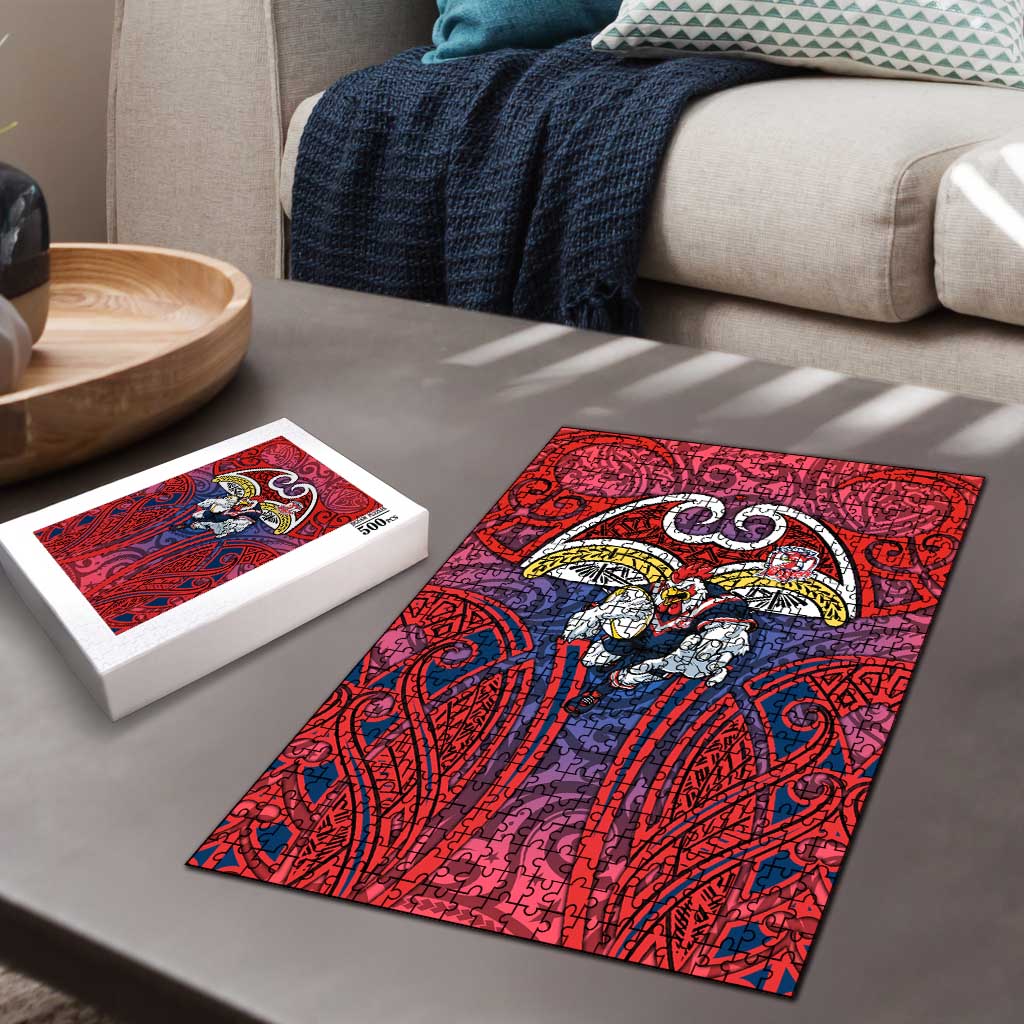 Sydney Roosters Rugby Puzzle Polynesian Tribal Rooster Warrior Red Blue Pattern