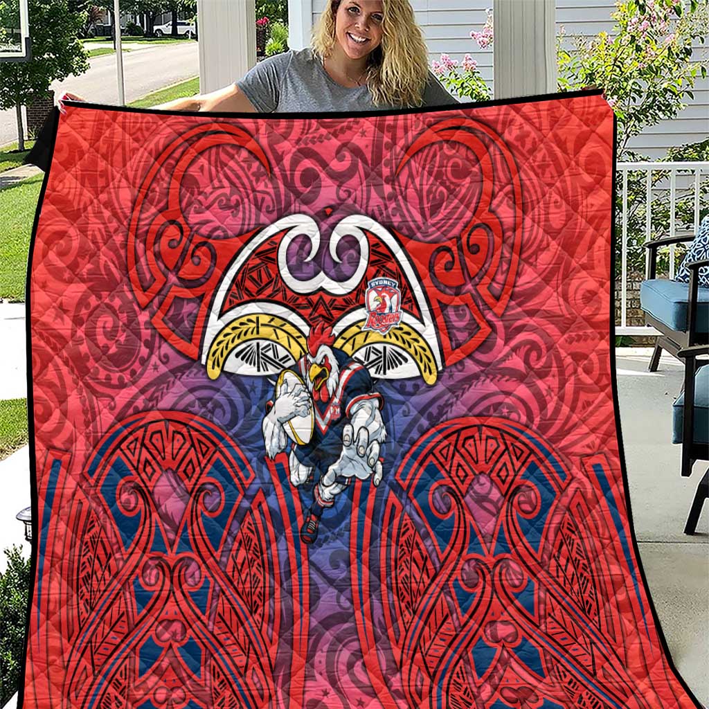 Sydney Roosters Rugby Quilt Polynesian Tribal Rooster Warrior Red Blue Pattern