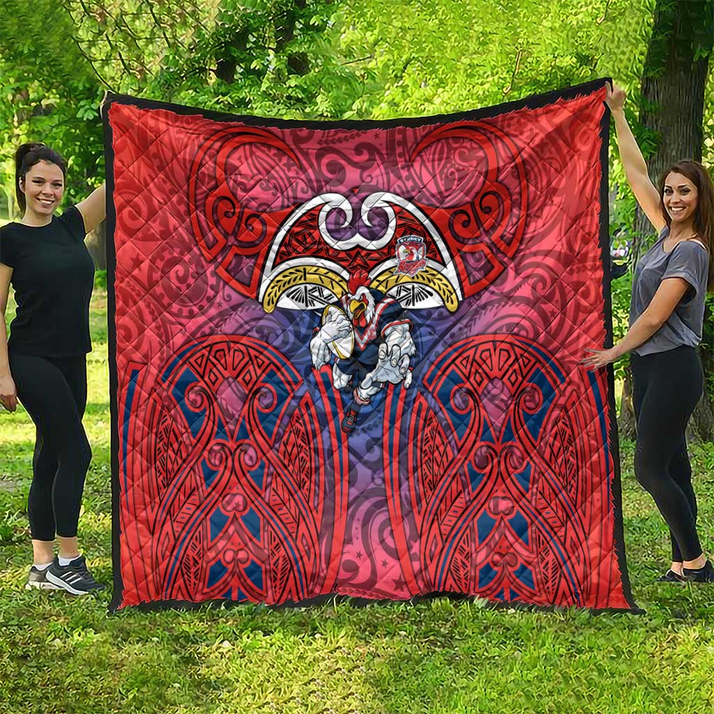 Sydney Roosters Rugby Quilt Polynesian Tribal Rooster Warrior Red Blue Pattern