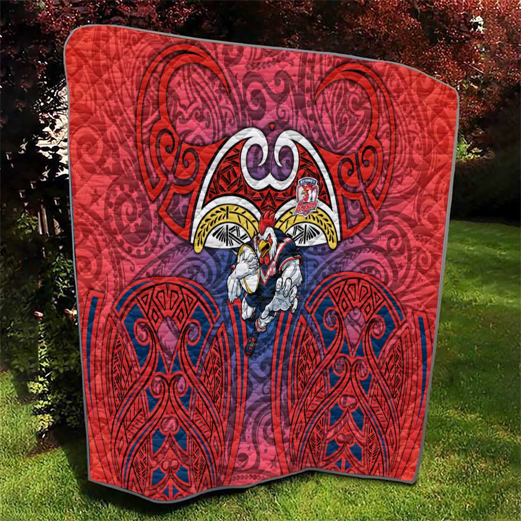 Sydney Roosters Rugby Quilt Polynesian Tribal Rooster Warrior Red Blue Pattern
