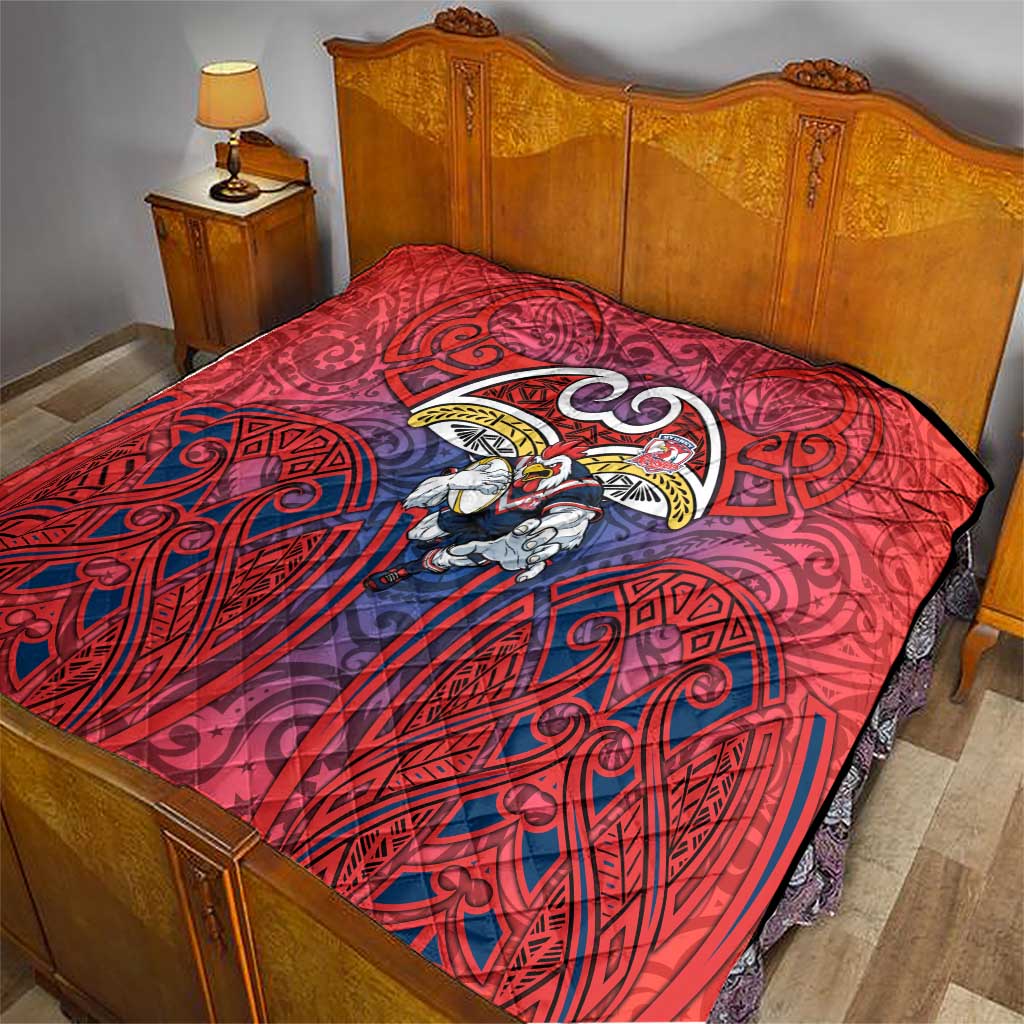 Sydney Roosters Rugby Quilt Polynesian Tribal Rooster Warrior Red Blue Pattern