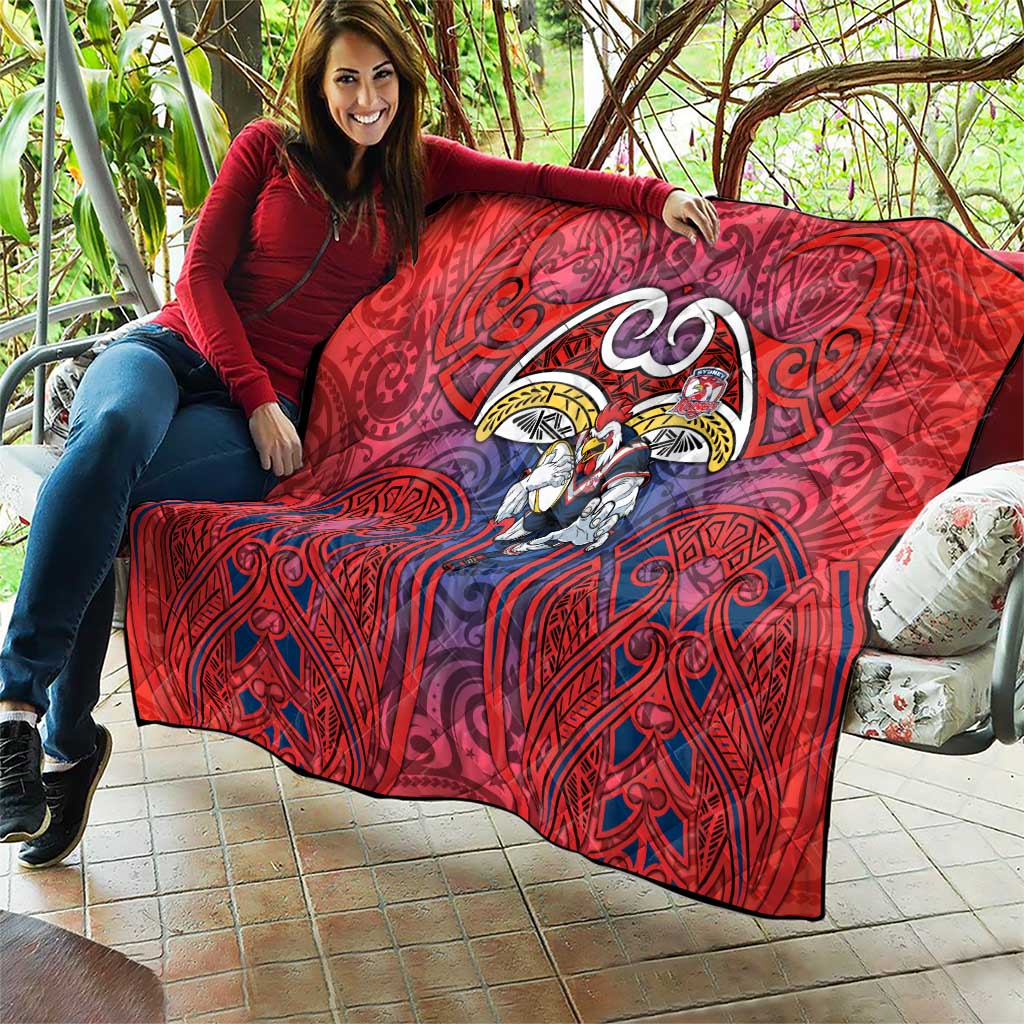 Sydney Roosters Rugby Quilt Polynesian Tribal Rooster Warrior Red Blue Pattern