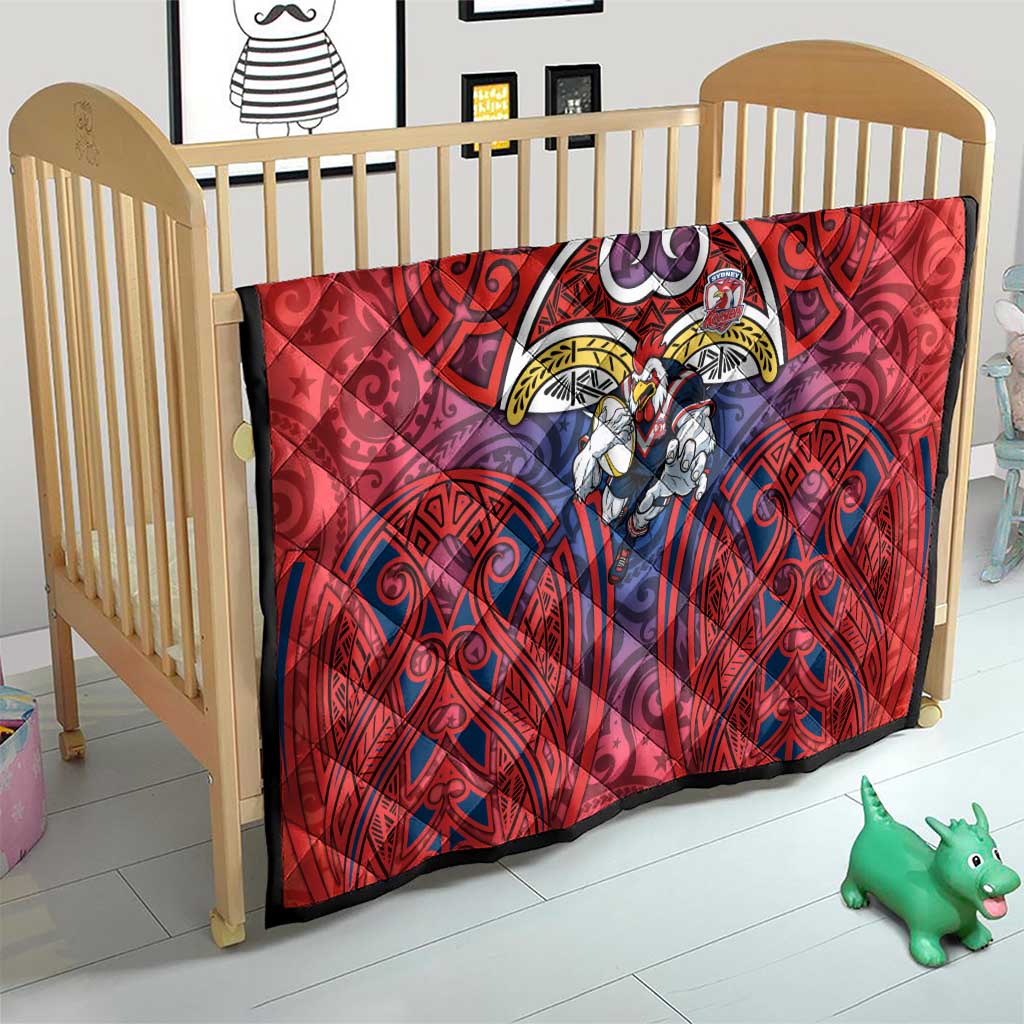Sydney Roosters Rugby Quilt Polynesian Tribal Rooster Warrior Red Blue Pattern
