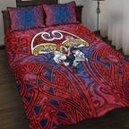 Sydney Roosters Rugby Quilt Bed Set Polynesian Tribal Rooster Warrior Red Blue Pattern