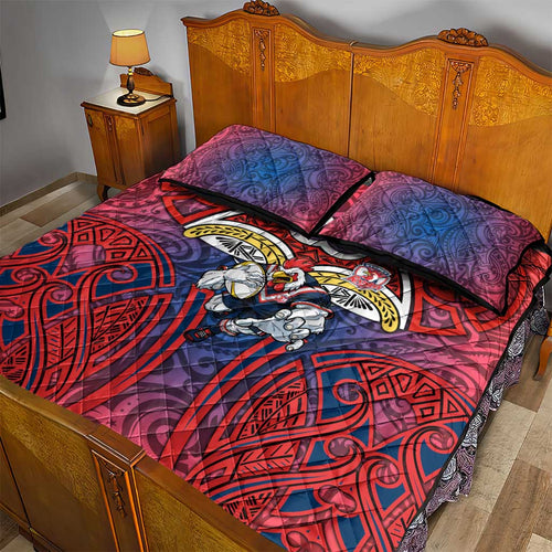 Sydney Roosters Rugby Quilt Bed Set Polynesian Tribal Rooster Warrior Red Blue Pattern