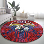 Sydney Roosters Rugby Round Carpet Polynesian Tribal Rooster Warrior Red Blue Pattern