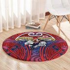 Sydney Roosters Rugby Round Carpet Polynesian Tribal Rooster Warrior Red Blue Pattern