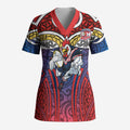 Sydney Roosters Rugby Scrub Top Polynesian Tribal Rooster Warrior Red Blue Pattern