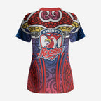 Sydney Roosters Rugby Scrub Top Polynesian Tribal Rooster Warrior Red Blue Pattern