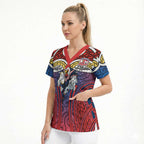 Sydney Roosters Rugby Scrub Top Polynesian Tribal Rooster Warrior Red Blue Pattern
